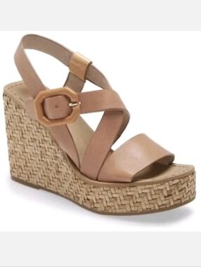 Louise et Cie Palina Platform Sandals Rattan Wedge Heel Strappy Tan Leather Sz 7